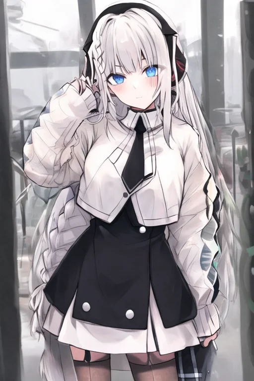 Haruilong Hair, White Hair, Single Braid, Blue Eyes, 1girl,