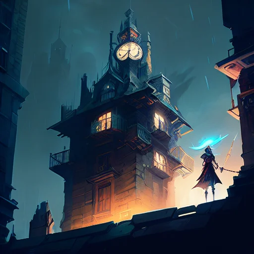 A Female Thief Hiding On Top Of A Tower, Medieval,night, Sto...