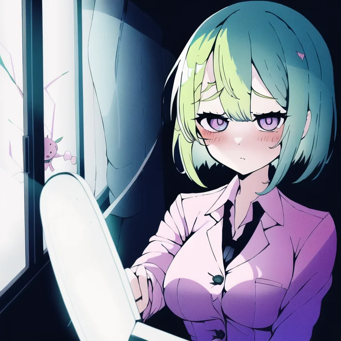 1girl, Green Hair, Business Suit, Pink Clothes, Frills, Girl...