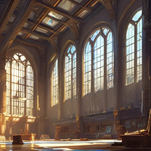 Tall Building Interior With Glass Windows And Windows, Large... — Stable Diffusion AI Prompt: tall building interior with glass windows and windows, large glass windows Anime...