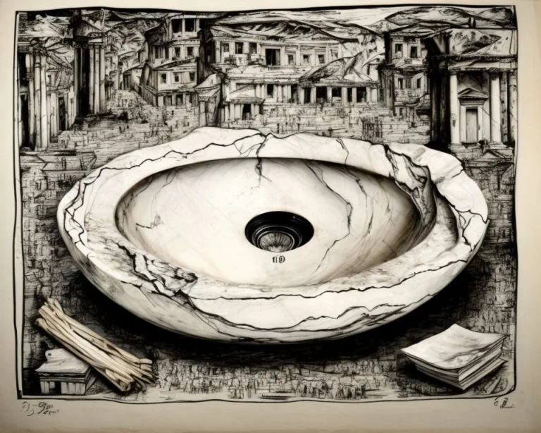 White Marble Basin With Water By Parchart, Marble Basin Etch...