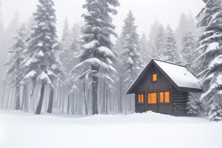 Photo Of A Winter Landscape With Little Fog, Huge Forest Tre...