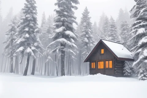 Photo Of A Winter Landscape With Little Fog, Huge Forest Tre... — Stable Diffusion AI Prompt: photo of a winter landscape with little fog, huge forest trees covered snow, haz...