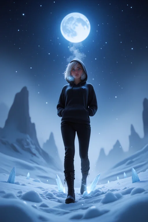 1girl, Solo, Black Hoodie, Hood Up, Black Pants, Black Boots...