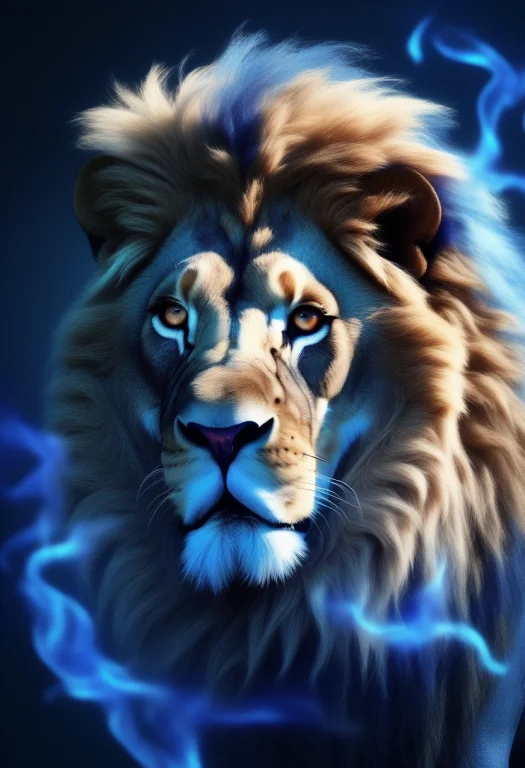 Best Quality, Highly Detailed, A Lion With A Mane Of Slow Bl...