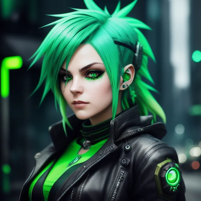 Wild Gremlin Woman With Green Hair, Hyper Detailed, Digital...