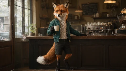 A Cinematic Cgi Frame Of An Adult Anthropomorphic Red Fox St... — Stable Diffusion AI Prompt: A cinematic CGI frame of an adult anthropomorphic red fox standing upright besid...