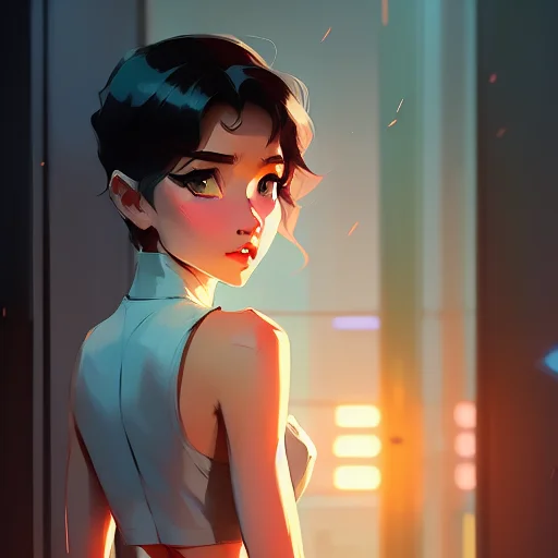Full Body Female , Black Hair, Green Eyes, Short Hair, Smirk...