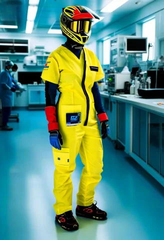 Motospeedracer-tron Icu Nurse In Yellow Ppe Scrubs In Photo — SDXL AI Prompt: Moto|Speed|Racer-tron ICU nurse in yellow PPE scrubs in photo