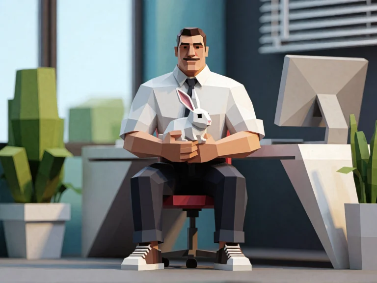 Low-poly 3d Art Of A Broad-shouldered 35-year-old Man Sittin...