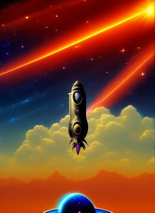 Shiny Aluminum Rocket Ship In Cosmic Space By Tim Hildebrand...