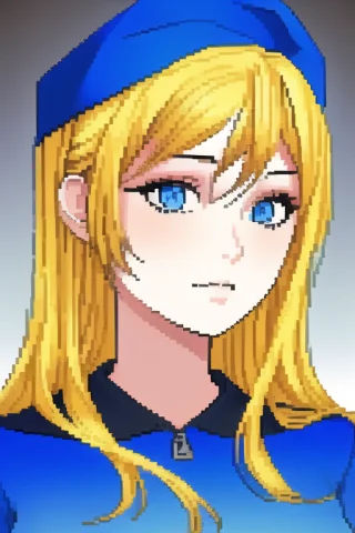 A Portrait Of A Blonde Girl With Blue Cap And Blue Shirt,gra... — Stable Diffusion AI Prompt: a portrait of a blonde girl with blue cap and blue shirt,gradient_background