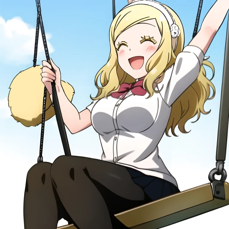 1girl, Carol, Swinging On A Swing, Happy, Eyelashes Blond, C...