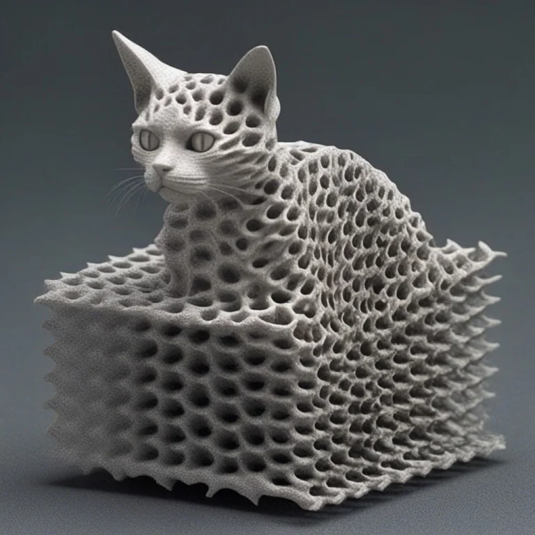 Intricate, Detailed, Gyroid Cat On Top Of Gyroid Surfing Boa...