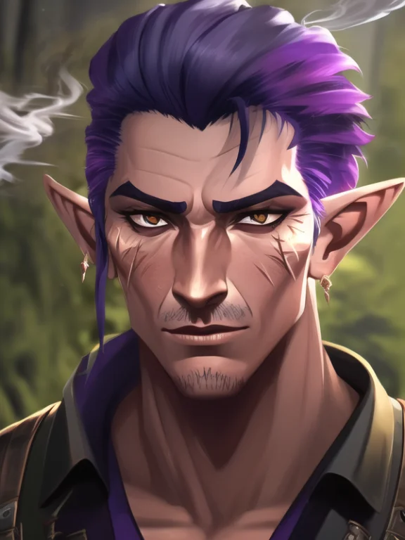 Man, Dilf, Scar, Smoking, Pointy Ears, Portrait, High Quailt...