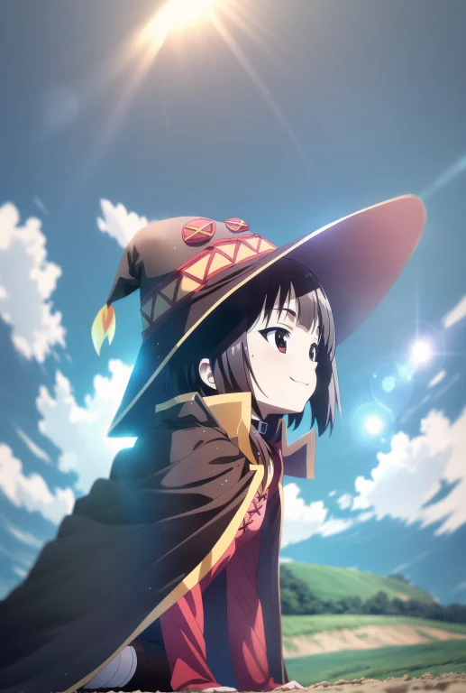Field Farm Megumin, Sitting On Ground, Looking Up, Sky, Smil...