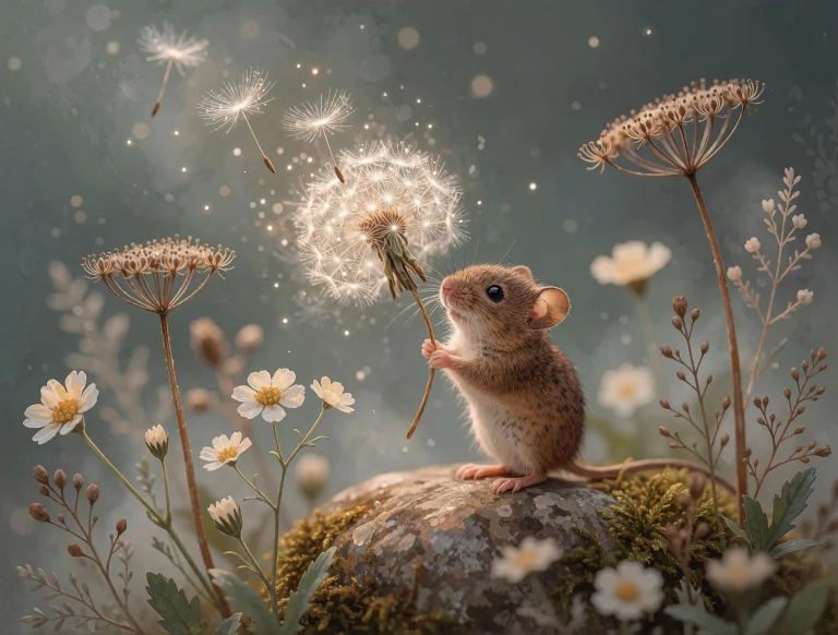 A Tender Storybook Illustration Of A Tiny Field Mouse Standi...
