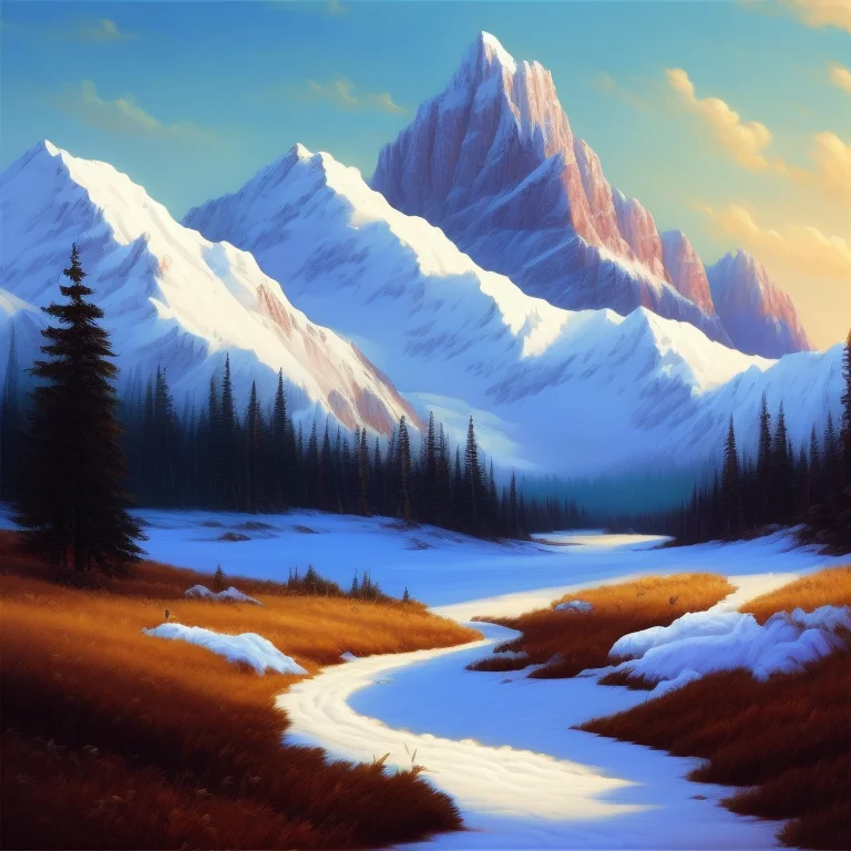 Painting Of A Snowy Mountain, Protogemb20.8 Style