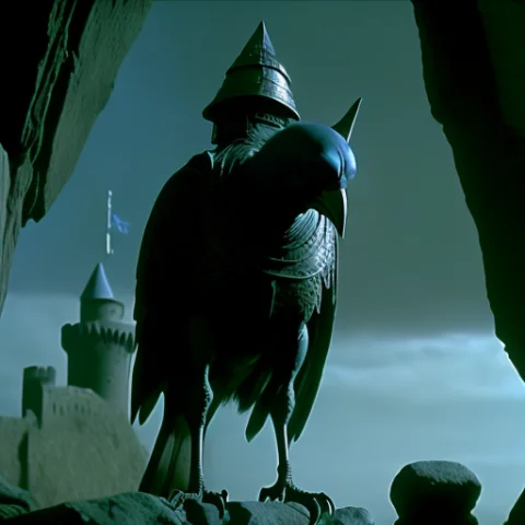 A Crow Flying Around A Castle In 80sdarksouls Style — Stable Diffusion AI Prompt: a crow flying around a castle in 80sdarksouls style