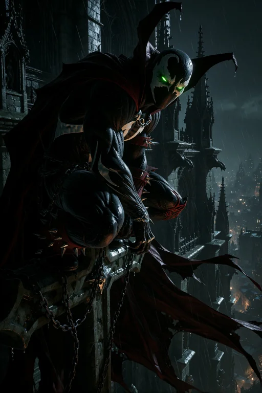 Raw Photograph Of Spawn Crouched On The Broad Stone Cross At...