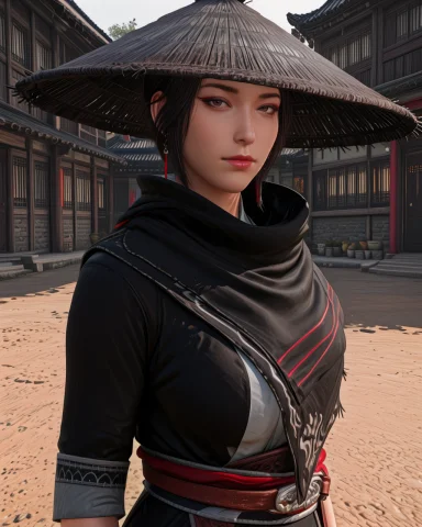 Zhuhexl,black Hair,makeup,brown Eyes,straw Hat, Robe,capelet... — Stable Diffusion AI Prompt: zhuhexl,black hair,makeup,brown eyes,straw hat, robe,capelet,red earrings,lookin...