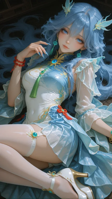 Qxcos, Blue Hair, Dragonfly Hairpins, Blue Eyes, Layered Tra...