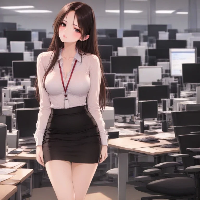 Hariv2, 1girl, Solo, Office Lady, White Blouse, Black Skirt,...
