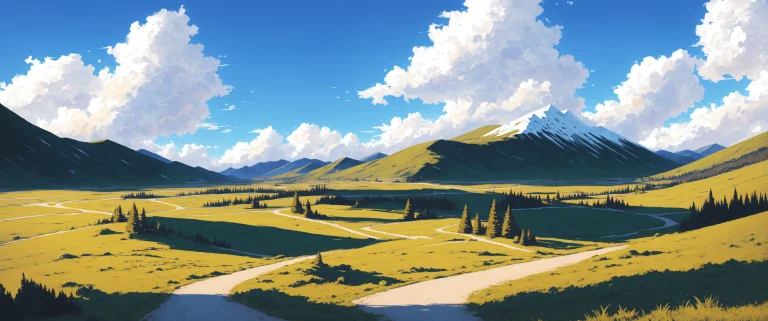 Landscape, Ultrawide Shot, Morning, Clear Sky, Bright Blue S...