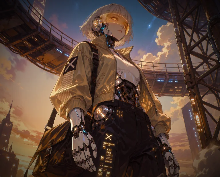 Illustration Image, Pannixing, A Lone, Cyberpunk Cyborg Stan...