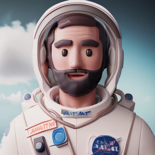 Portrait Of A Man, Astronaut Suit, Front, In The Style Of 3d...
