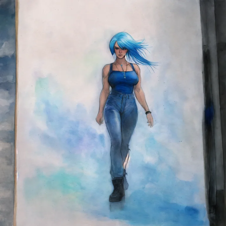 Melkormanchin Art Style, 1girl, Blue Hair, Watercolor, Visib...