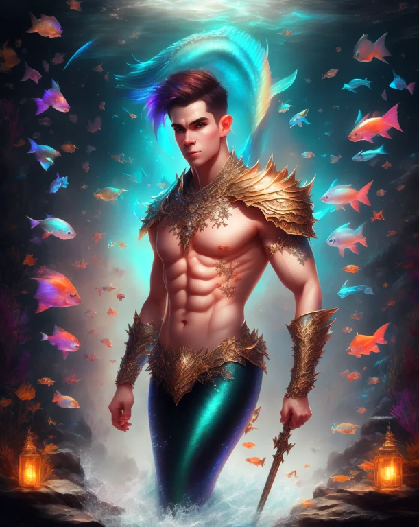 A Mrmd, Detailed, Intricate, Male, Trident, Colorful