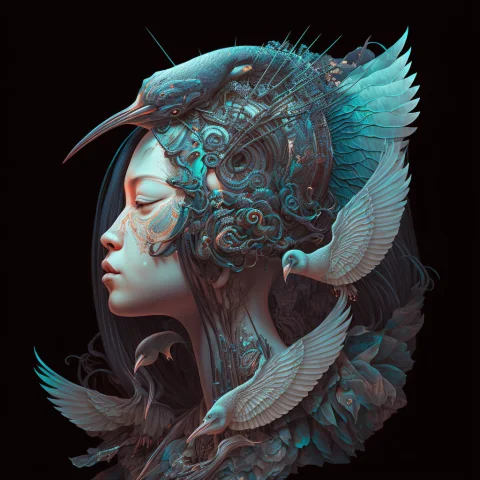 Midjourney 3 D Goddess Close - Up Profile Portrait With Ram... — Stable Diffusion AI Prompt: MIDJOURNEY 3 d goddess close - up profile portrait with ram skull. beautiful int...