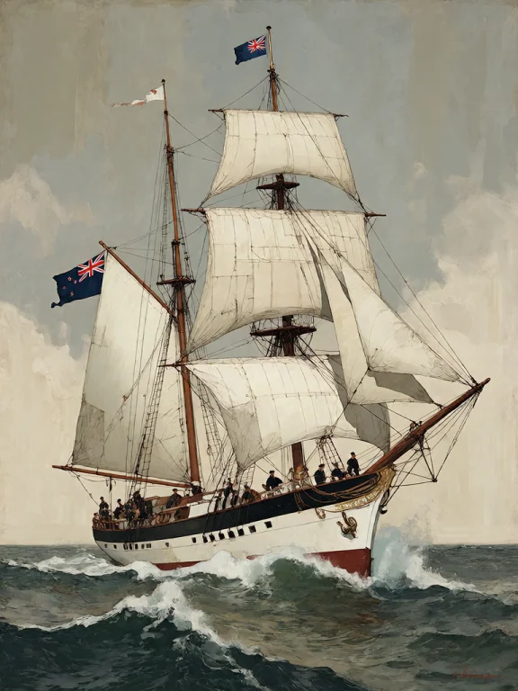 Bradhamel Art Style. A Grand Three-masted Sailing Ship With...