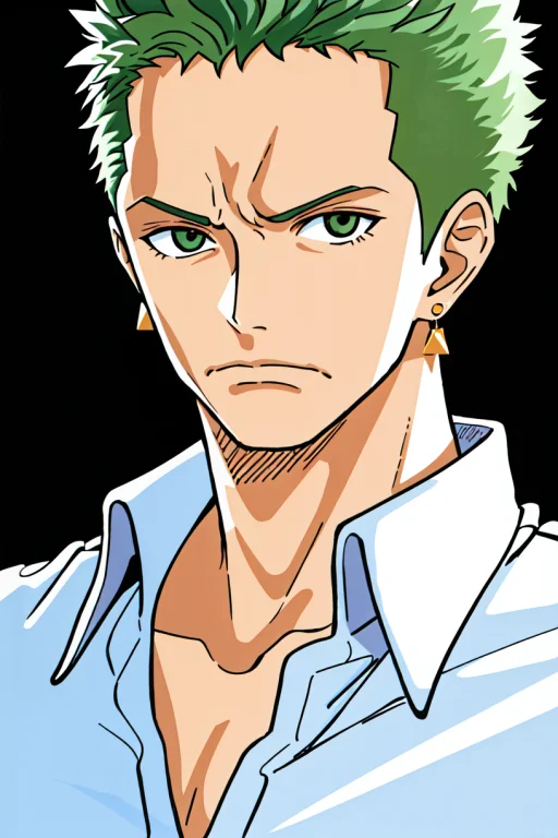 Oda Eiichirou, 1boy, Earrings, Frown, Green Hair, Highres, J...