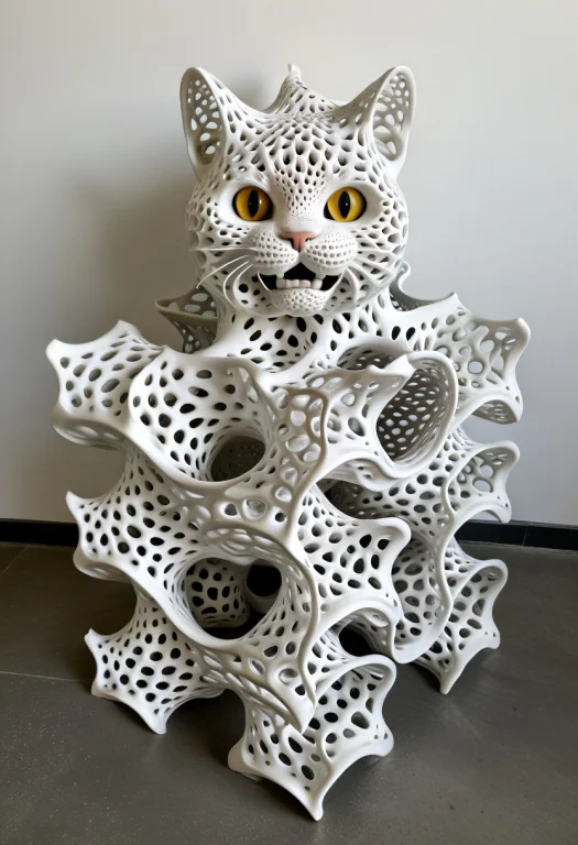 Gyroid Lattice, Garfield Cat Formed Entirely From A Continuo...