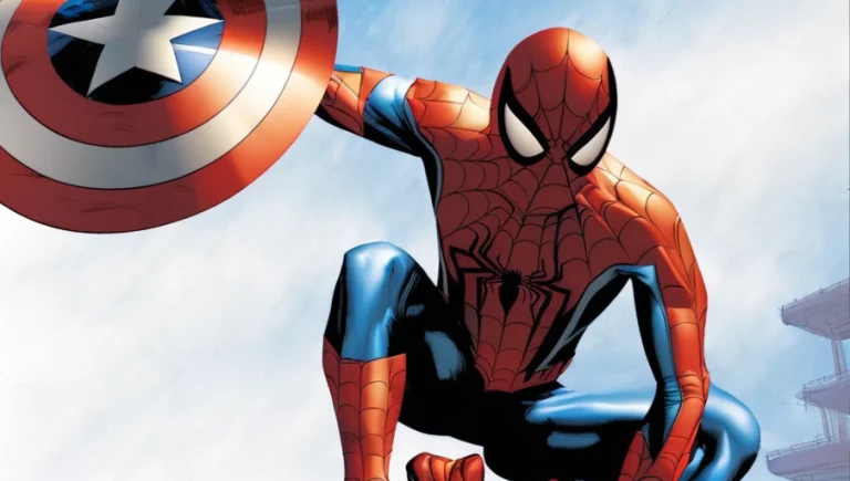 Sks Style Spider-man Holding Captain Americas Shield. A Busy...
