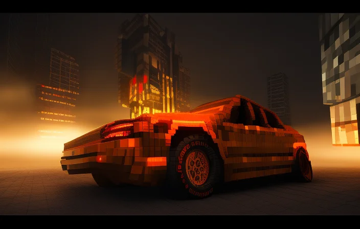 Car In Mcwrld, Dramatic Lighting, Detailed Art, Voxel, Voxel...