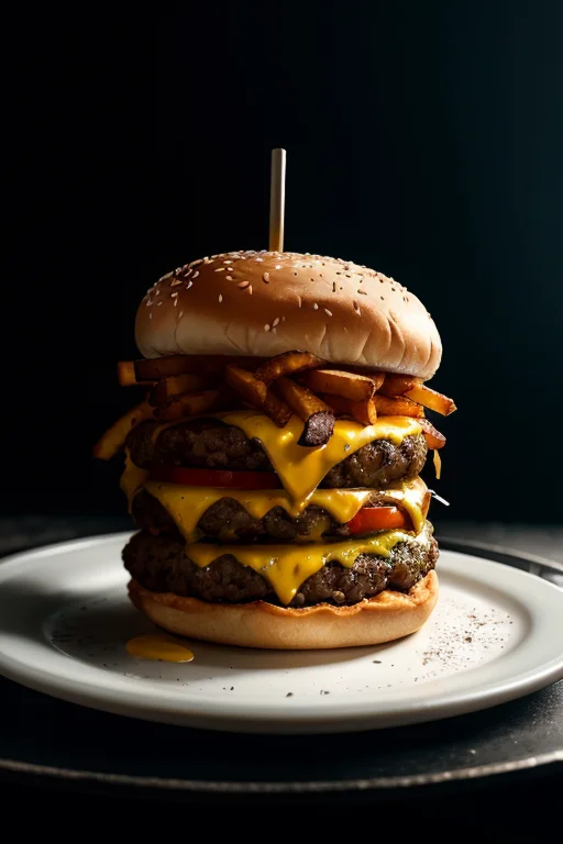 Cheeseburger On A Plate With A Side Of Fries, Fresh Soda, Co...