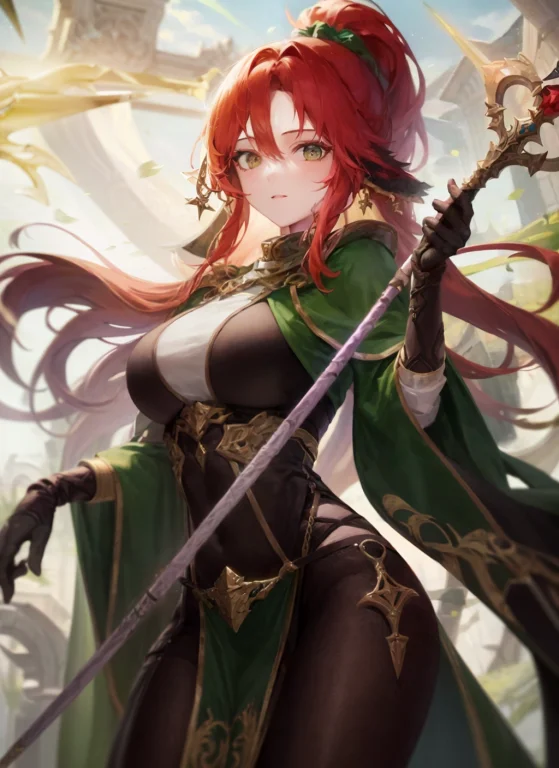 1girl,woman,druid, Green Robe,magic Staff1.1,extremely Detai...