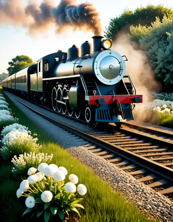 A Monumental Steam Locomotive Bursting Silently Through A Fi...
