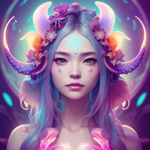 Goddess Close-up Face Portrait. Chimera Orchid Jellyfish Pho...