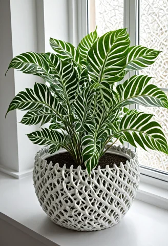 Gyroid, Gyroid Lattice, Photorealistic, A Potted Houseplant... — Stable Diffusion AI Prompt: gyroid, gyroid lattice, photorealistic, a potted houseplant on a windowsill, lea...