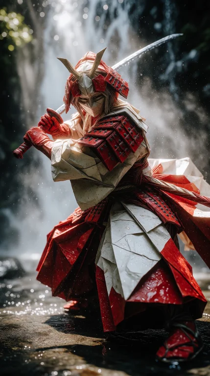 A Majestic Woman Samurai Warrior Constructed Entirely From I...