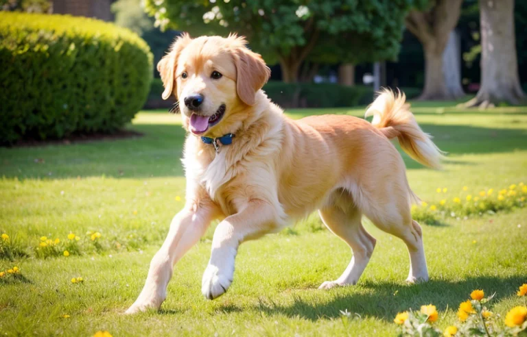 1 Golden Retriever Dog, Young, Champagne Dog, Full Body Cham...
