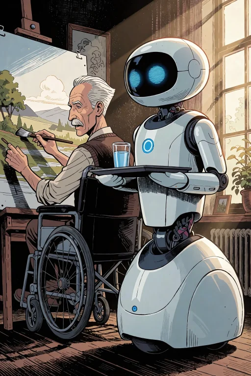A Detailed Graphic Novel Panel Set Inside A Warm Art Studio....