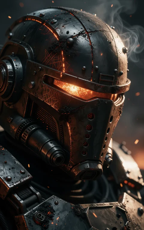 Ultra-detailed Close-up Of A Futuristic Battle-worn Helmet,...