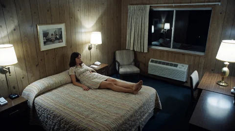 Image Is A Photograph From The 1970s Of A Motel Room, With W... — Stable Diffusion AI Prompt: Image is a photograph from the 1970’s of a motel room, with wood-paneled walls s...