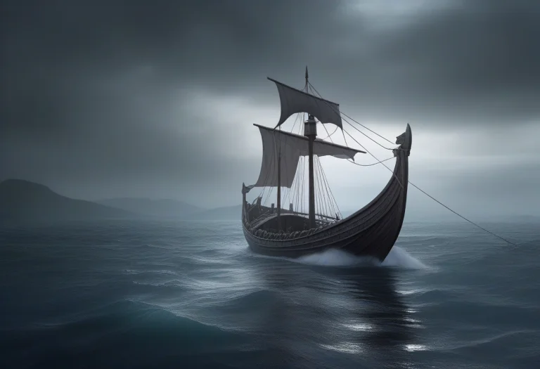 High Quality, Detailed, A Viking Longship Cutting Through A...