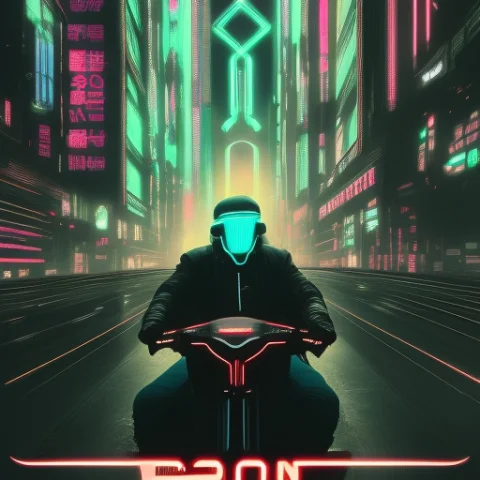 Futuristic Vintage Medium Shot 1920s Poster With Cyberpunk,... — Stable Diffusion AI Prompt: Futuristic Vintage Medium Shot 1920's Poster with Cyberpunk, ovni, tron biker wi...